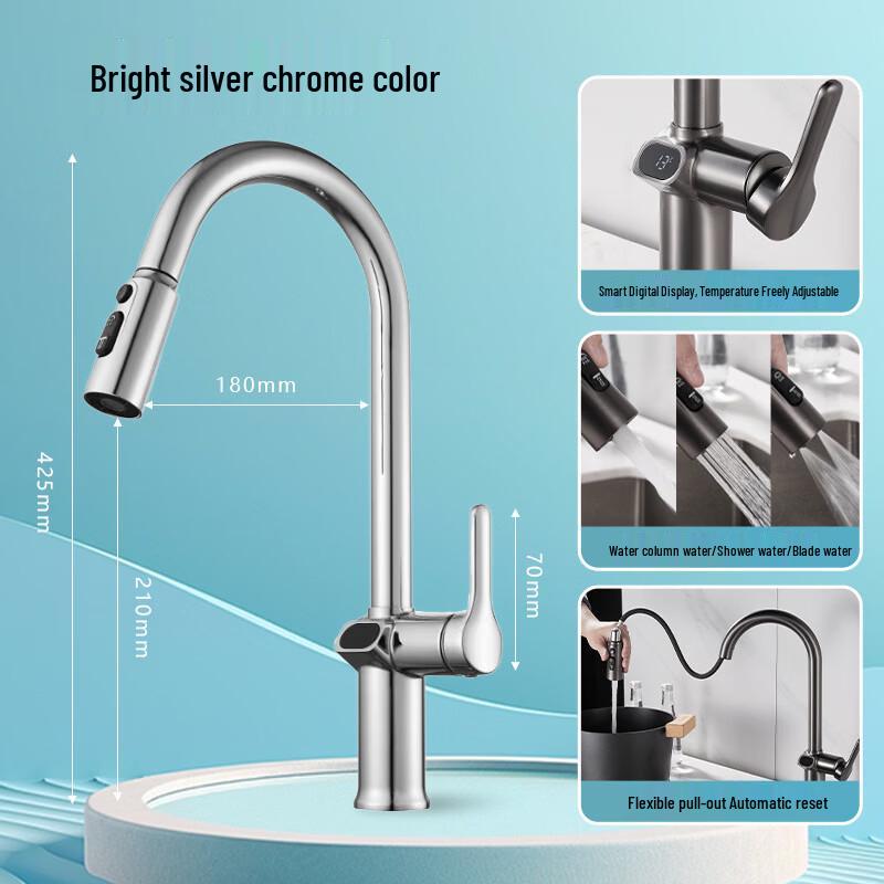 Xibaomu Digital Display Pull-Out Kitchen Faucet