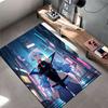 Cyberpunk Girl Neon City Scene suitable as a non-slip mat for the living room or bedroom sofa