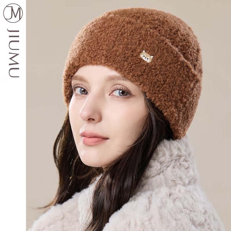 JIUMU Women s Winter Plush Knit Earflap Hat One Size