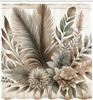 Vintage Duschvorhang, Boho Botanisch Erdige Töne Blumen Äste und Blätter Bohemian Romantik, Stoff Badezimmer