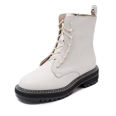 Damenstiefel aus echtem Leder, zum Schnüren, weiß, große Größe, geeignet für Damenstiefel im Frühling, Herbst und Winter