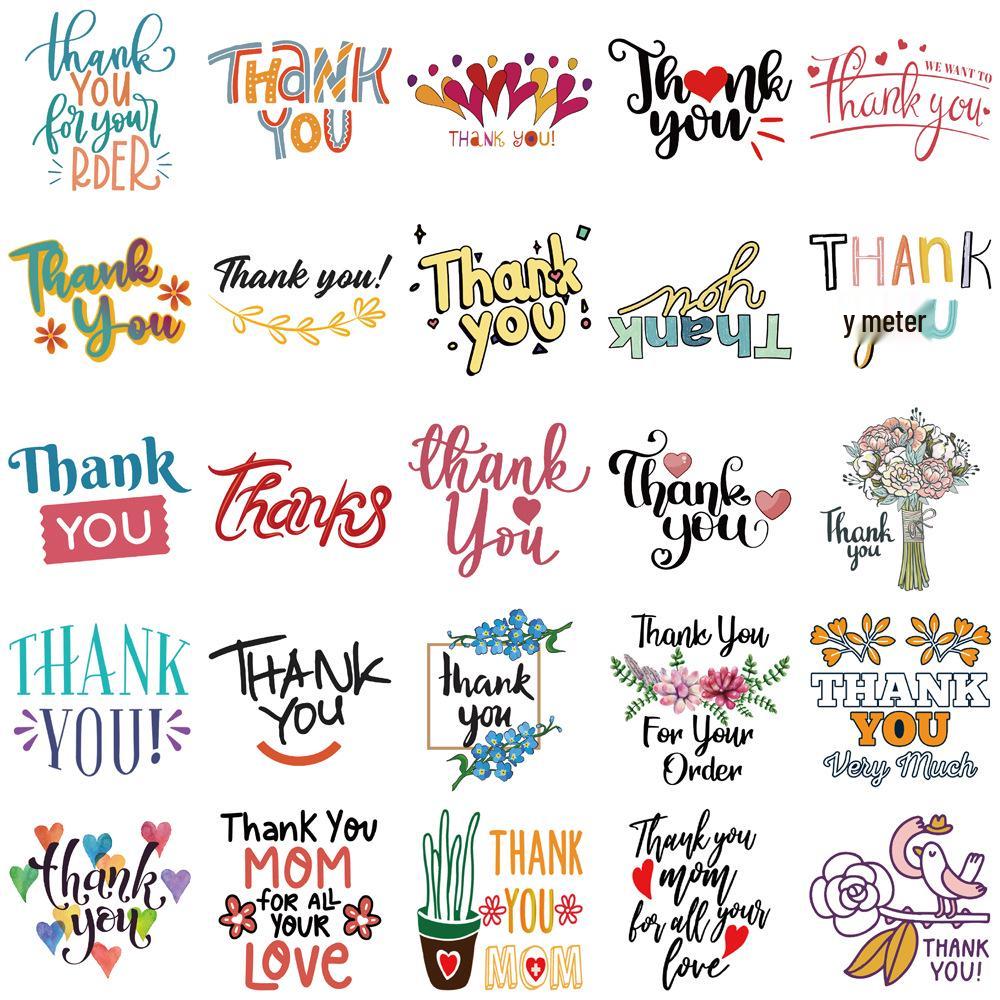 50pcs Creative Cartoon Thank You Stickers Set for DIY Journals and Notebooks