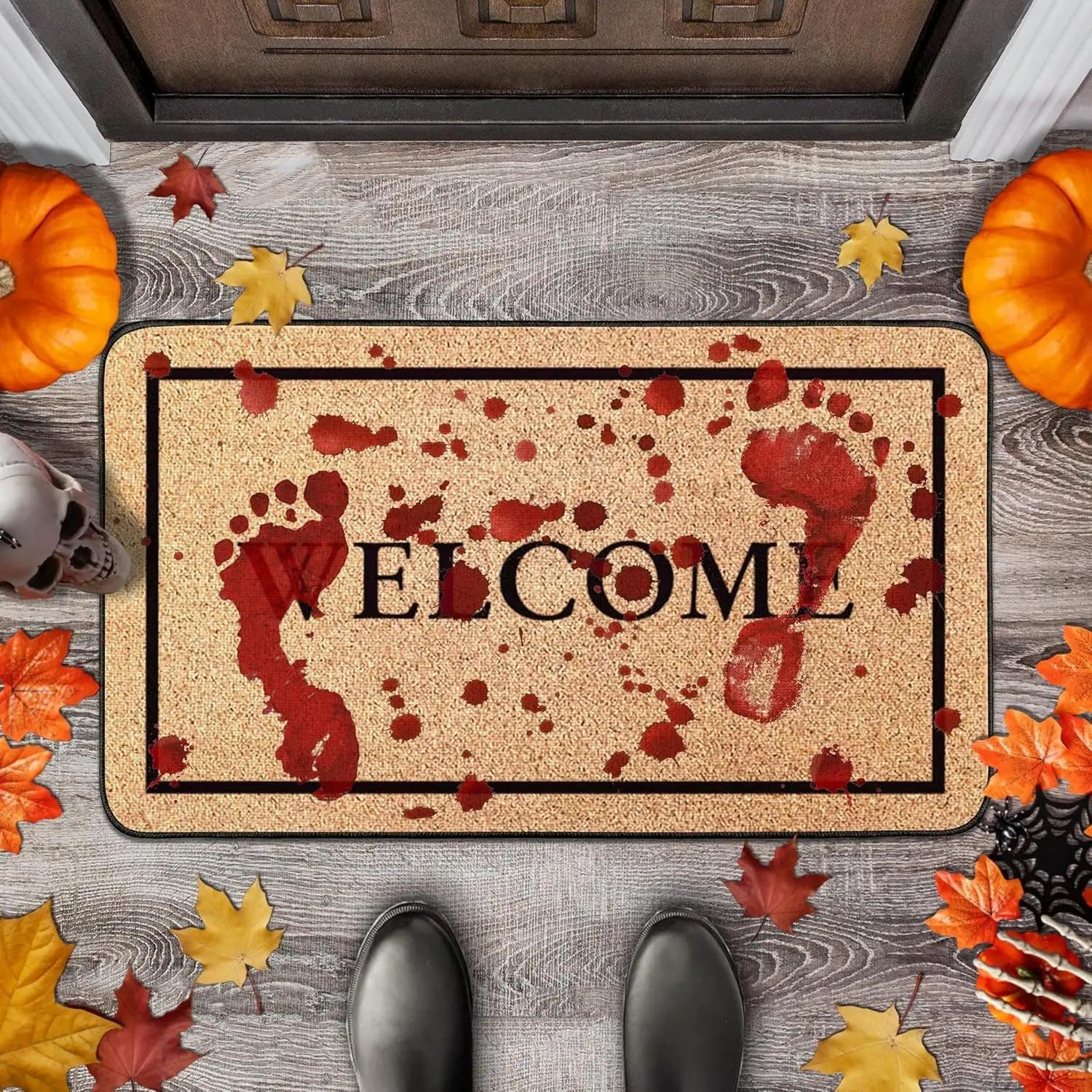 

Horror Bloodstain Printed Halloween Door Mat Rug Indoor Outdoor Welcome Floor Mat Entrance Passage Kitchen Rug Home Decoration 40X60cm