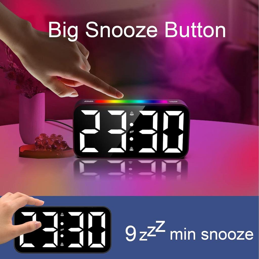 Digital Alarm Clock RGB Dimmable Desk Clock Dual Alarm Bedside Clock with Night Light,Snooze