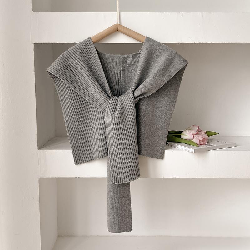 Autumn Winter Korean Knit Shawl Female Blouse Shoulders Fake Collar Cape Knotted Scarf Solid Color Neck Guard Scarve For Women