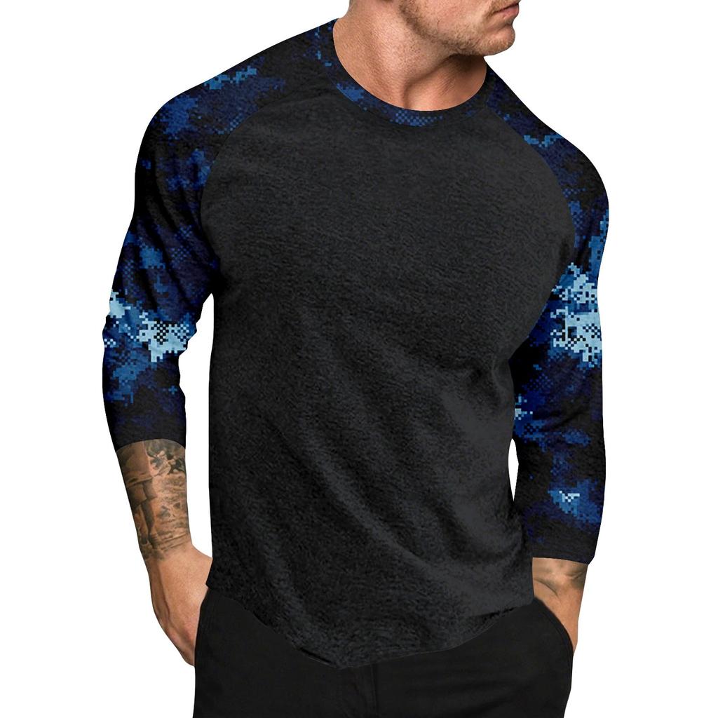 Camouflage Style Printed Raglan Sleeves Men's Short Sleeved Top