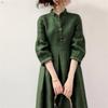[YUANYUAN] Women's One-Piece Dress, Autumn Clothes, Long Length, High Waist, Long Sleeves, Maxi Length, Solid Color, Gathered, Pleated, Flared, Cute,