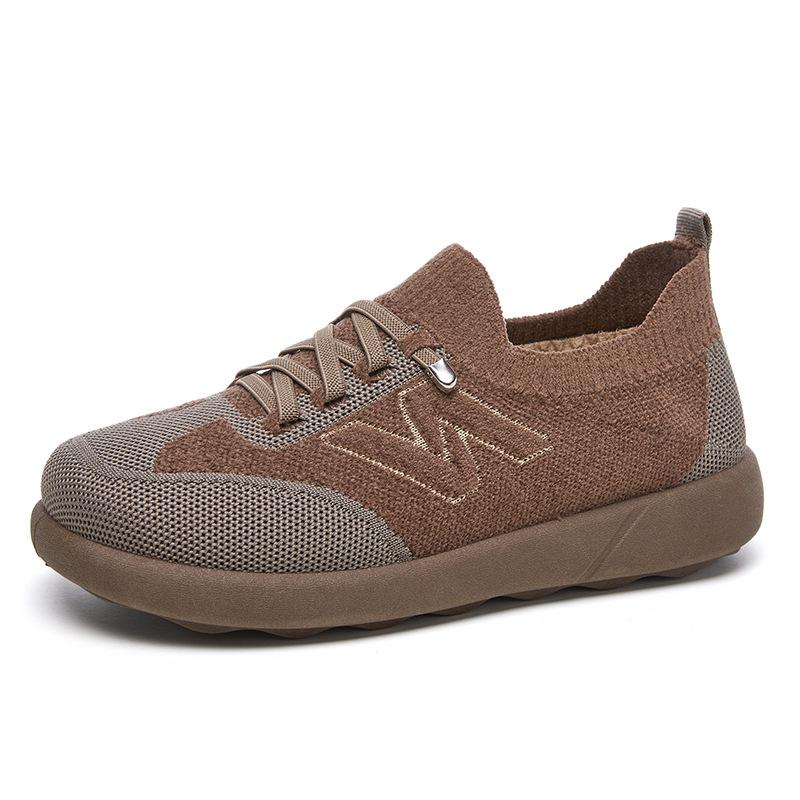 Women‘s Winter Warm Platform Knitted Sneakers With Faux Fur Lined Casual Anti-Slip Walking Shoes for Women Comfortable Lace-up Short Snow Boots