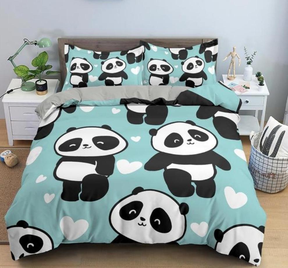 Cartoon Cute Panda Duvet Cover 3D Printed Bedding Set Children Gift Girls Single Large King Size 3-Piece Set with 2 Pillowcases