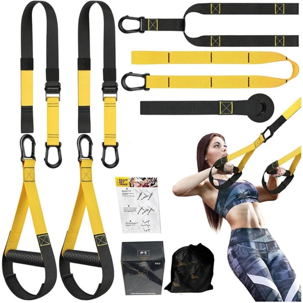 Suspension trainer kit, full-body workout home fitness system, adjustable training straps, suitable for indoor and outdoor use