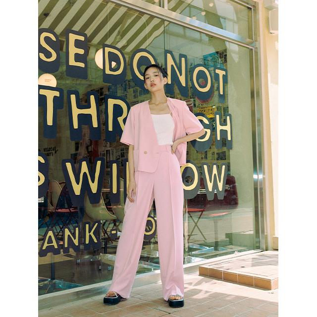 LAP Poly Single-Pleat Semi-Wide Pants Aq2Wp561
