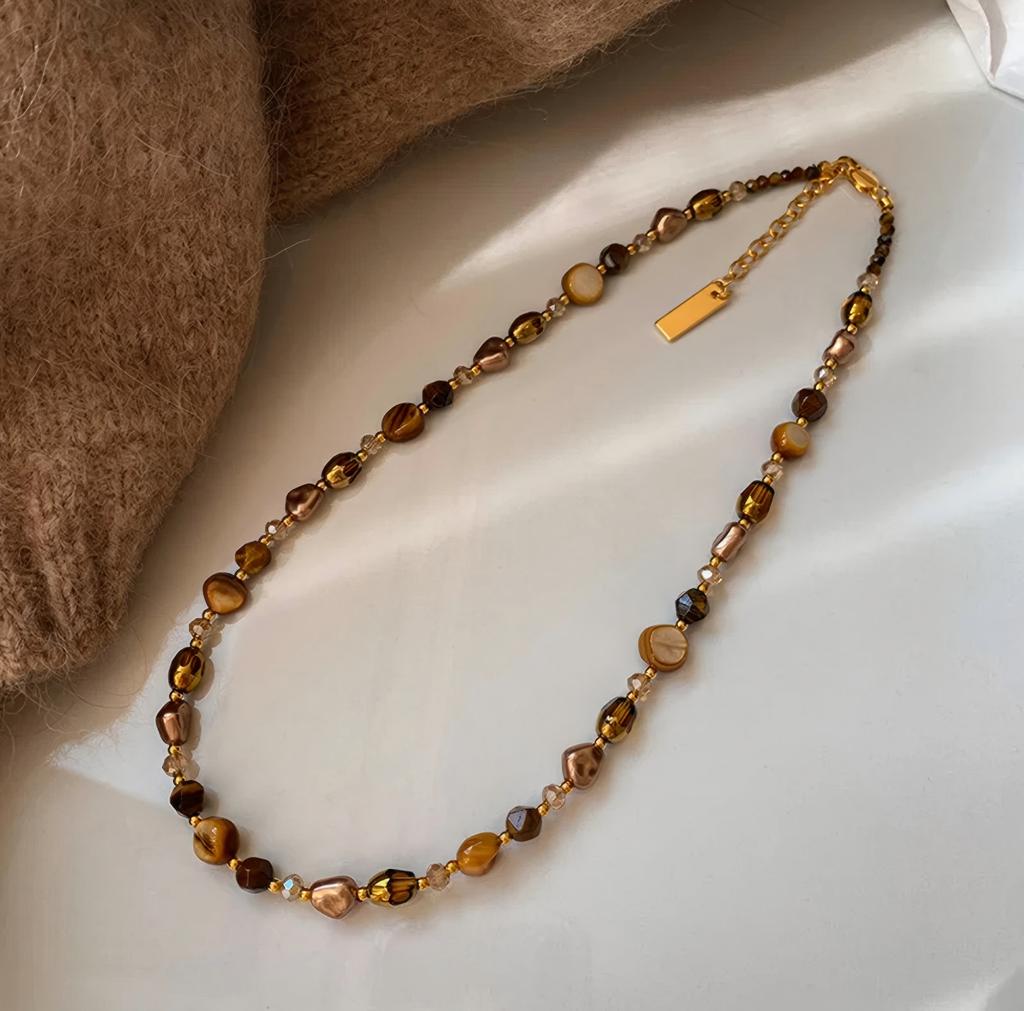 Maillard Wears Natural Tiger'S Eye Stone Baroque Stacked Necklace Women'S Accessories 2025 Collarbone Neck Chain
