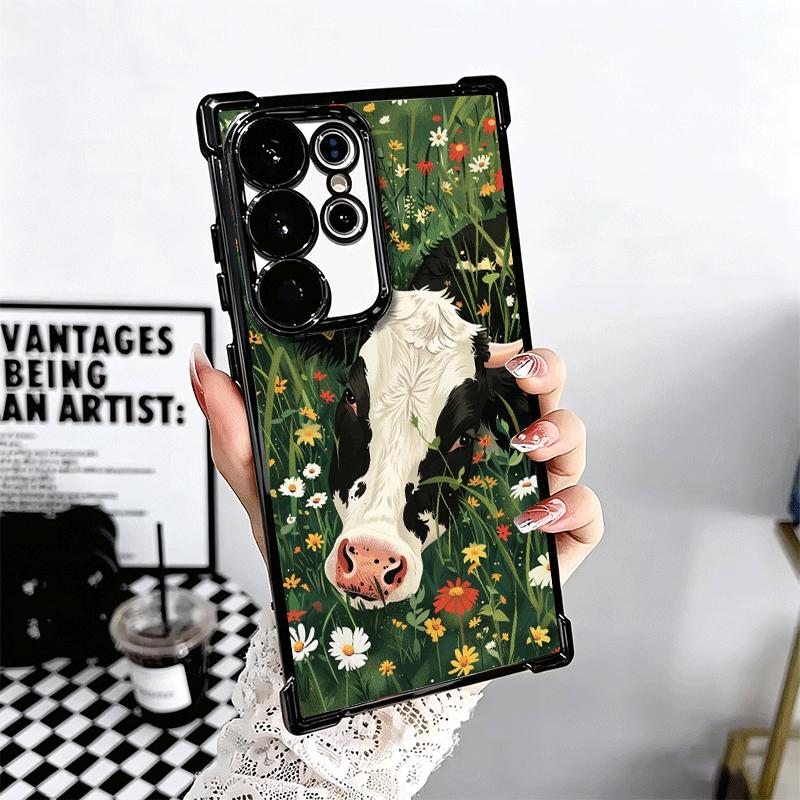 White Black Dairy Cattle Symbol Plating Phone Case For Samsung Galaxy S24 S25 FE S26 Edge S23 Ultra S22 S21 Plus S20 Anti-Fall A