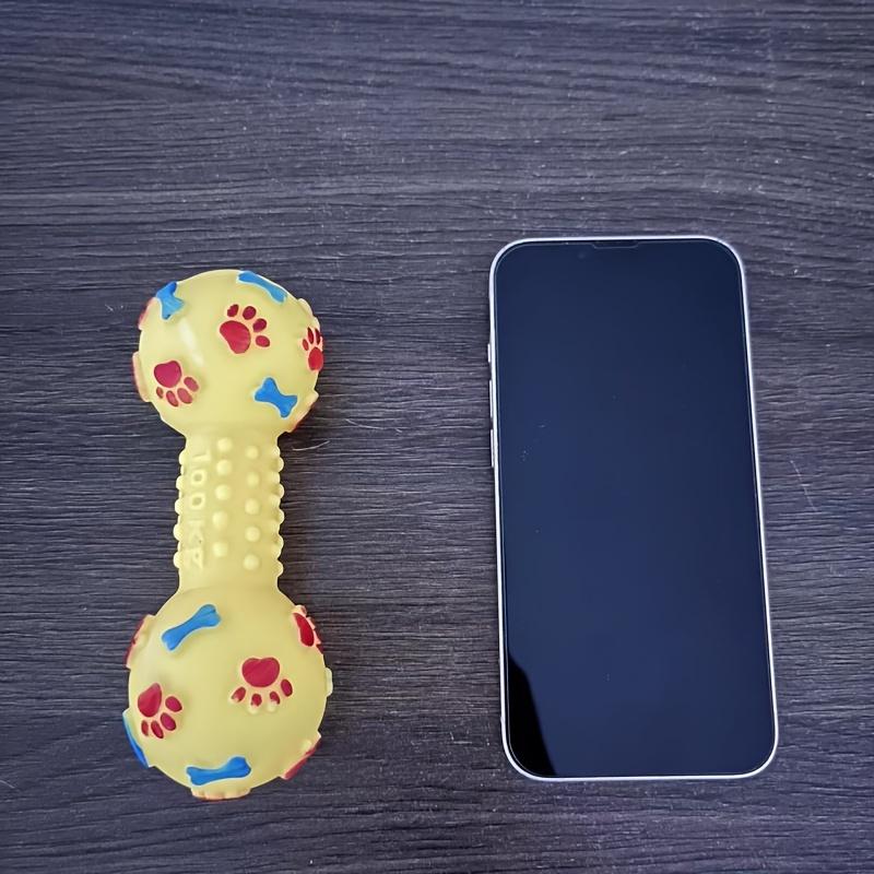 Interactive squeaky dumbbell dog toy, designed specifically for small dogs, made of durable rubber material