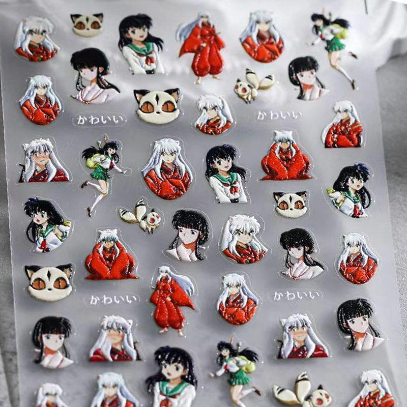 3D наклейки для ногтей Аниме Инуяша: Милые тисненые мультяшные украшения с Кагомэ и Шиппо