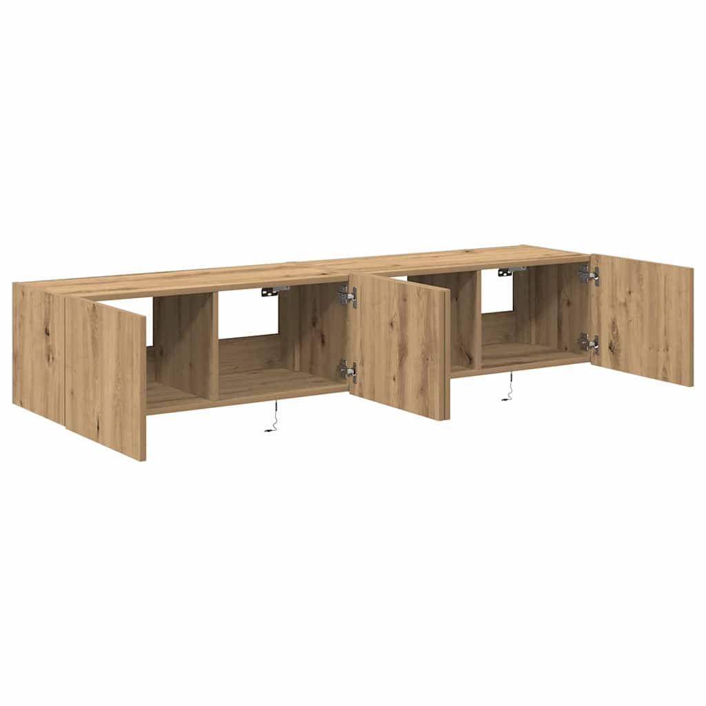 Wall Mounted TV Cabinet with LED 2 pcs Artisan Oak Finish 80 x 35 x 31 cm