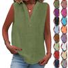 T-shirt en coton pour femme, ample, à col montant boutonné, couleur, haut sans manches