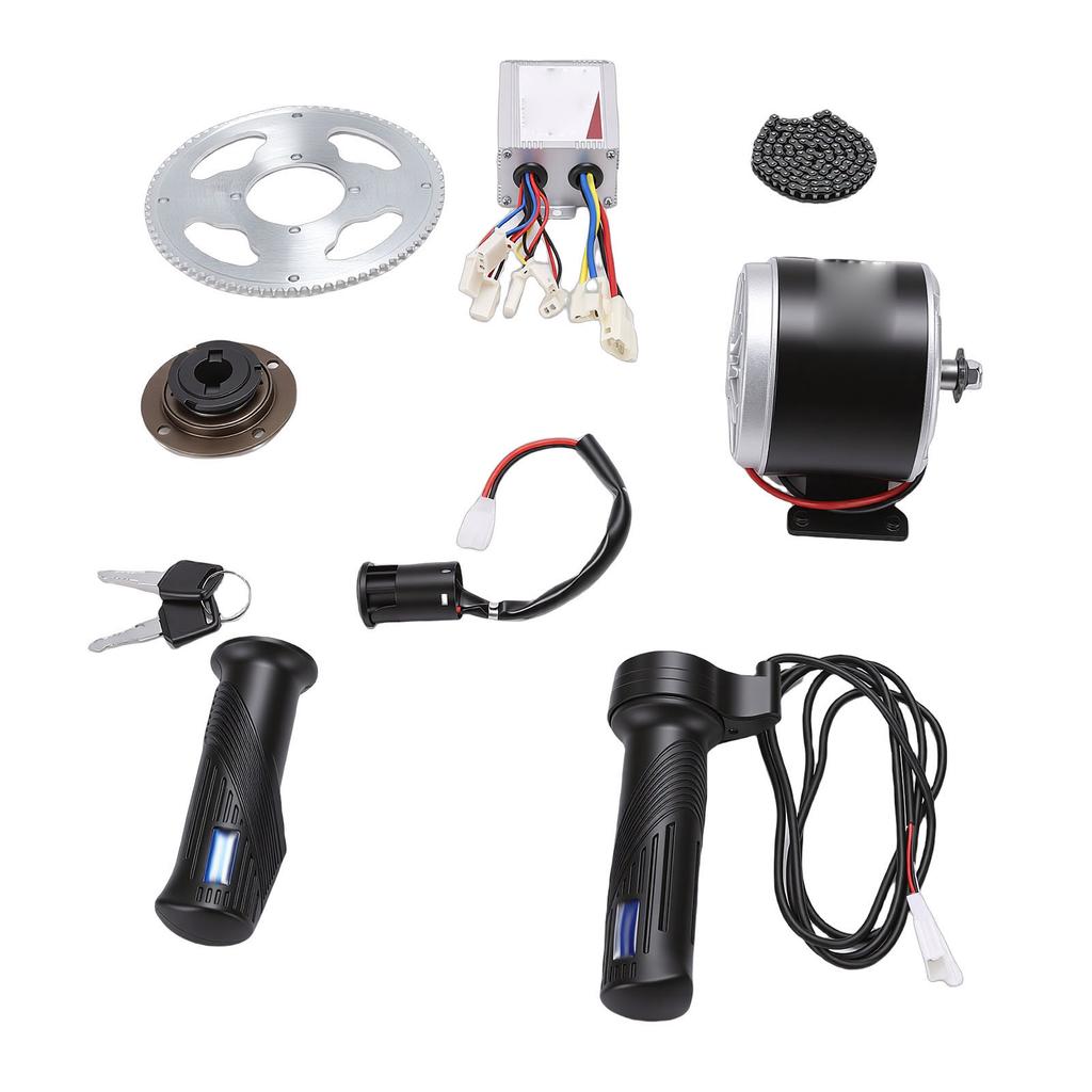 Kit de Motor Eléctrico 350W Motor de Escobillas 500W Controlador Puños Acelerador Interruptor de Encendido Cadena de 116 Eslabones 25H Piñón de 80T Cadena 25H