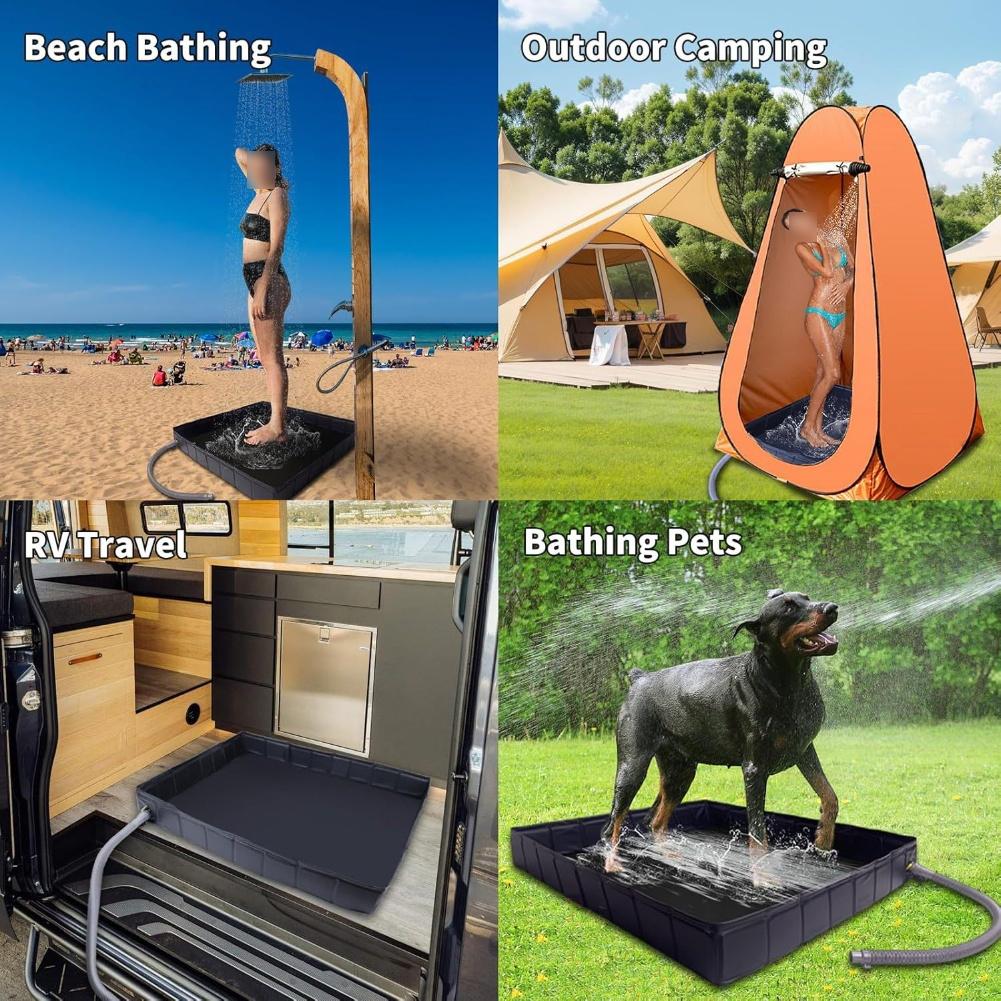 Lightweight Foldable Shower Base Tray with Drain Hose for Outdoor Camping and Portable Home Use Easy to Carry and Store