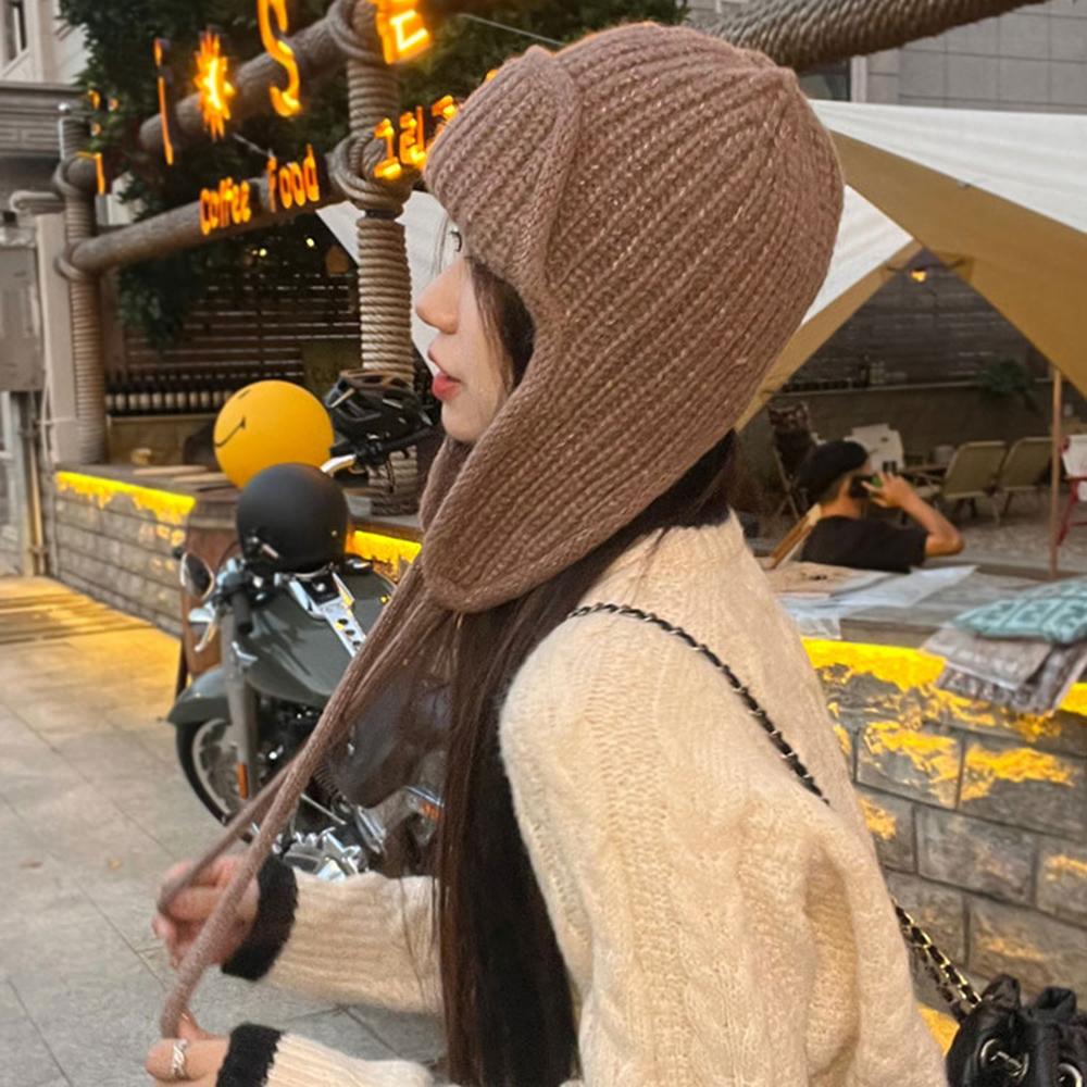 Winter Warm Knitted Hat Women Earflap Beanie Super Soft Thickened Windproof Cold Weather Fashion Cap for Autumn Thick Hats