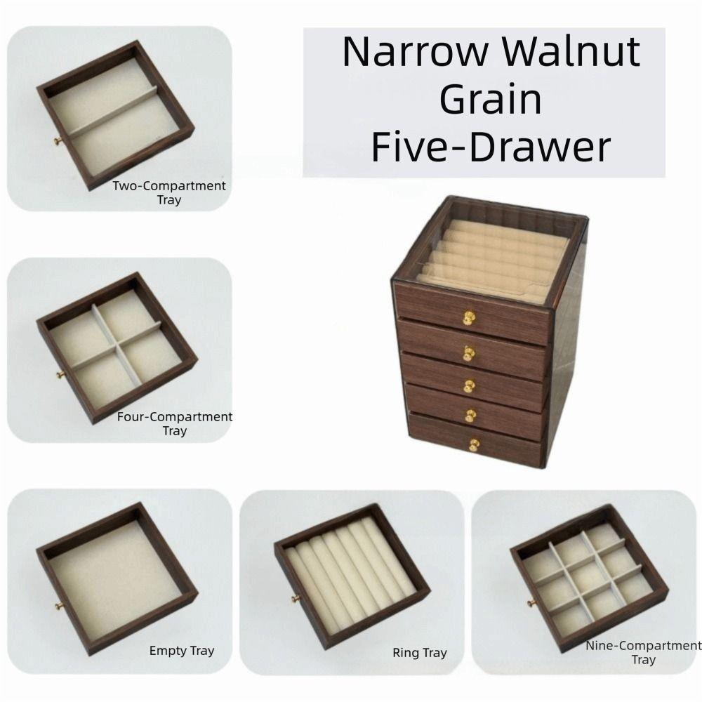 Large Capacity Wooden Walnut Grain Jewelry Box Dust-proof Necklace Display Storage Boxes  Gifts