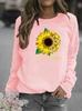 Sunflower Print Round Neck Women's Hoodie