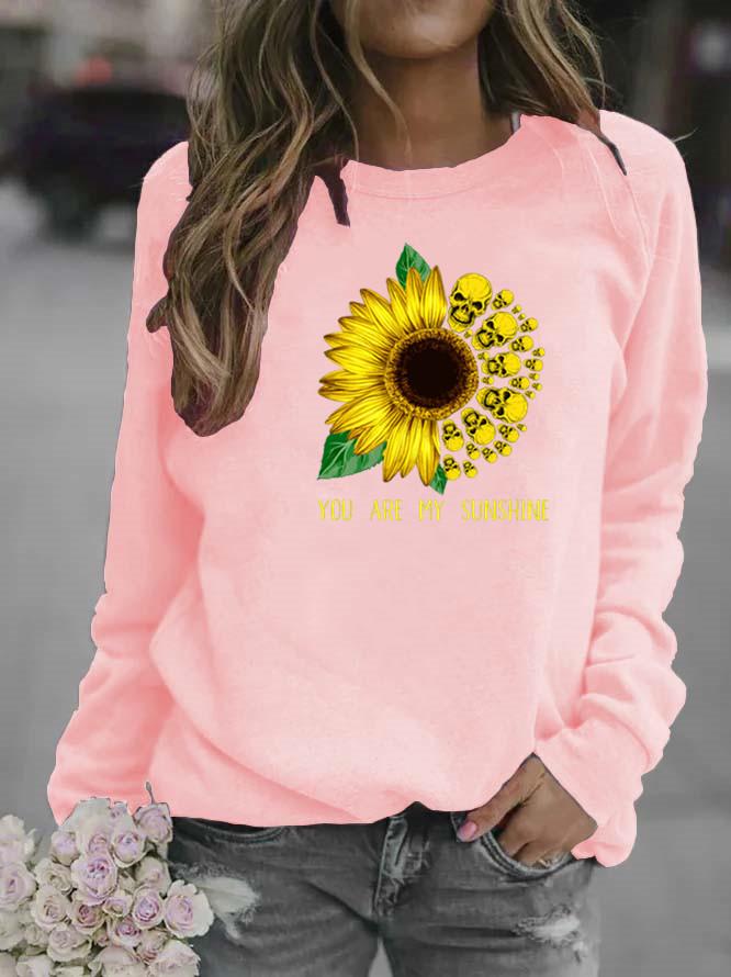 Sunflower Print Round Neck Women's Hoodie