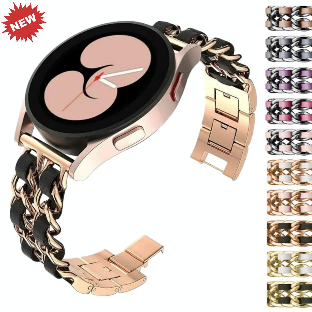 22mm 20mm Leather+Metal Strap for Samsung Galaxy Watch 7 6 5 4 40mm 44mm Replaceable Bracelet for Huawei Watch GT6/5/4 46mm Band