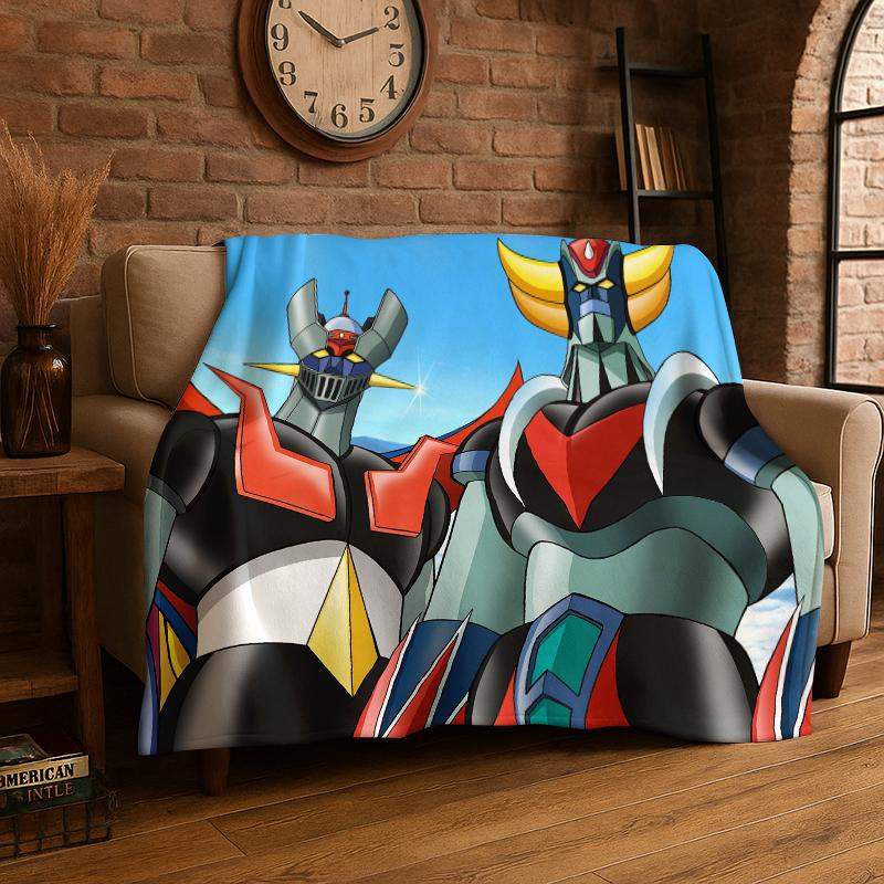 Retro Cartoon UFO Robot Grendizer Anime Flannel Blanket Soft Warm Throw Blanket for Bedroom Living Room Bed Travel Picnic Gift 75x90cm