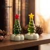 Crystal Holiday Decor Handmade Glass Christmas Tree Ornament with Star Top And Colorful Bead Details, Decorative Tabletop Trees Desktop Rotating