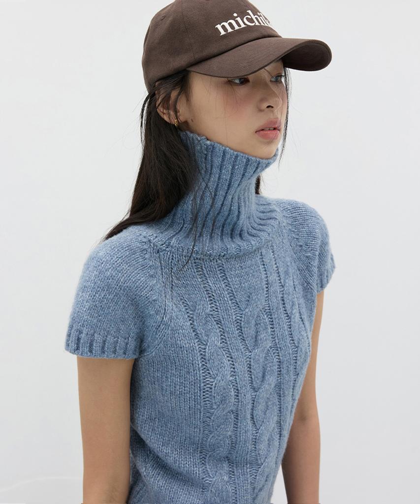 Michikoleondeonkosino Turtleneck Cable Wool Knit Muted Blue