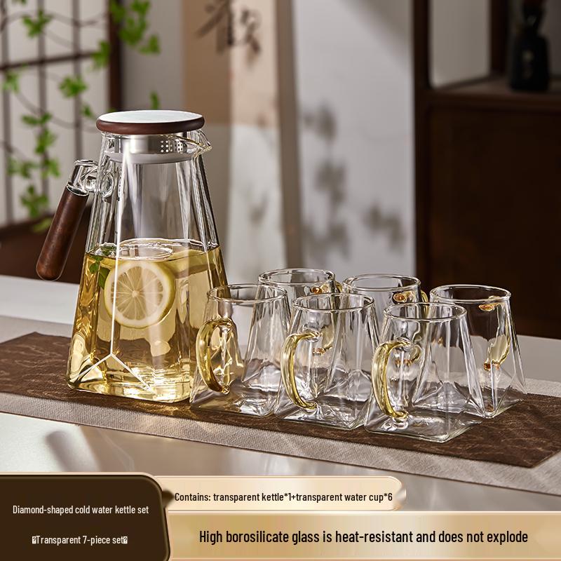Yagang High-Temperature Resistant Glass Kettle Set for Tea, Living Room Cold Water Kettle Cup Set