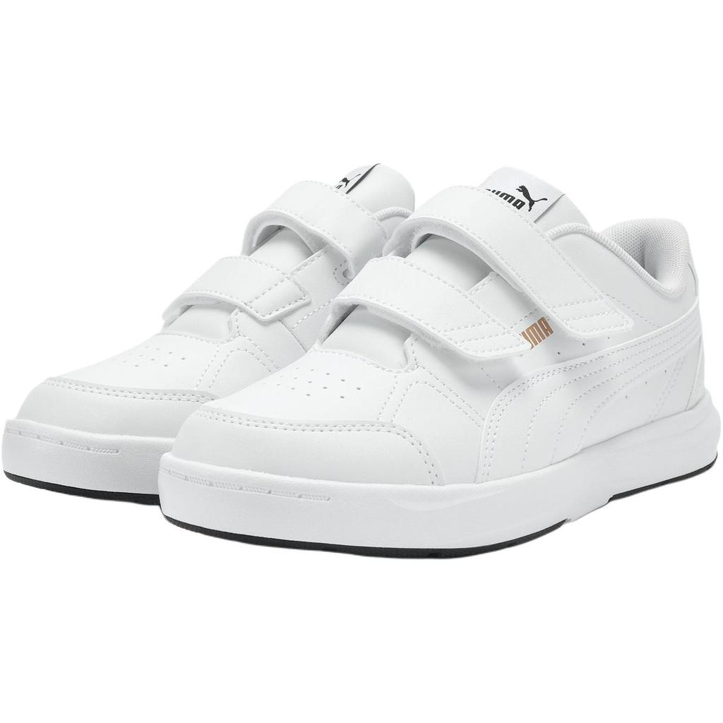 Puma Evolve Court V Comfortable Versatile Slip Resistant Durable Low Top Kids Skate Shoes Kids Sneakers White Platinum 404315-10