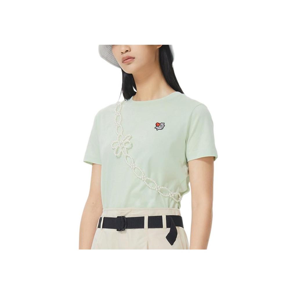 Li Ning Sports Life Series Enlightenment Solid Color Regular T-Shirt Women Tops Green AHSS312-2
