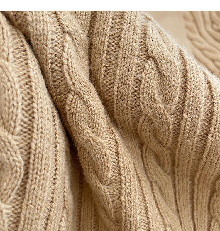 SD Camel Cable Knit Polo Neck Sweater: Women's Retro Cashmere Blend Loose Pullover