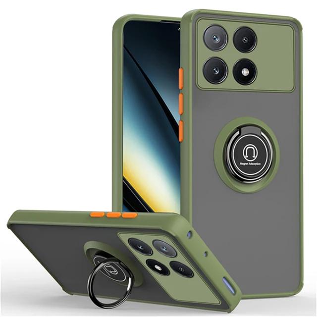 

Противоударный бронированный матовый чехол для Poco F6 X6 Pro F5 F4 F3 M5 M4 Capa для Poco X5 Pro X4 GT X3 NFC Магнитный держатель для кольца чехол для телефона For Poco M5 армия зеленый