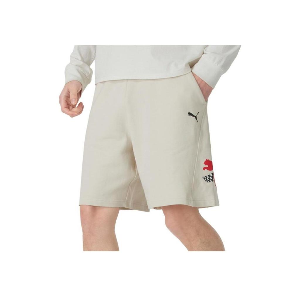 Puma Men's Off White Drawstring Sweat Shorts With Logo And Side Pockets Casual Sportswear 633079-87