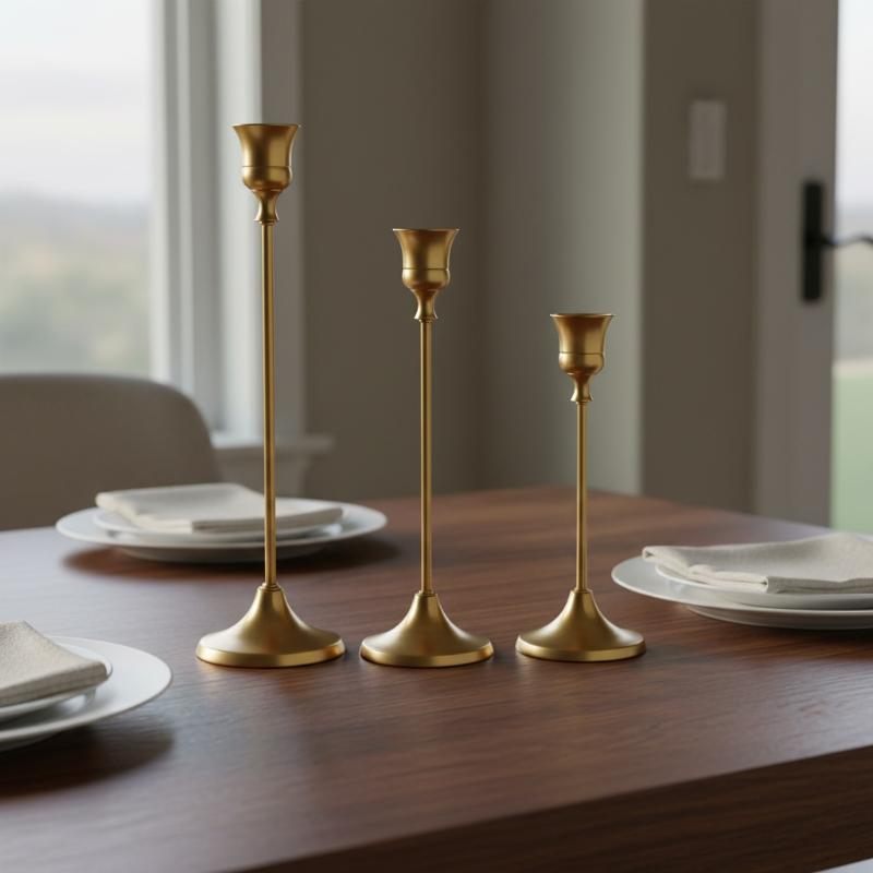 Vintage Candle Holders Metal Aluminum Set of 3 Elegant Tabletop Accent for Home Parties and Celebrations