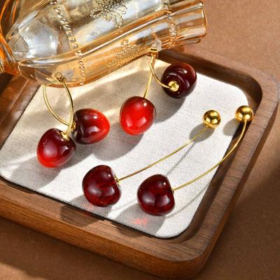 Sweet Cherry Earrings for Women, Stainlesss Steel Cherry Dangle Earring  Kpop Jewelry Trendy Accessories