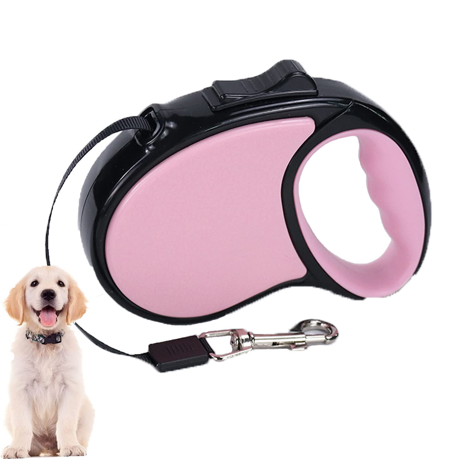 

JHIFHG Retractable Flexi Dog Leash, Automatic Retractable, 5m, for Small to Medium Dogs up to 10kg, with Easy Single Lock/Release (Pink)