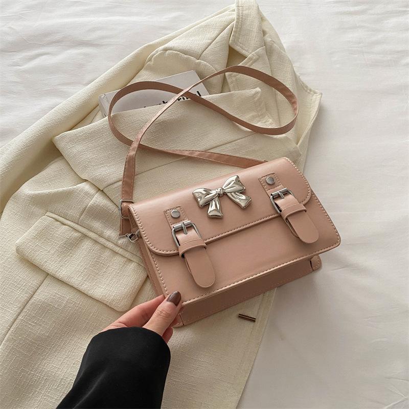 Fashion Square Small Crossbody Bags  Bowknot Decor Flap Shoulder Bag For Summer Travel Daily Used