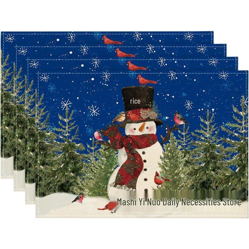 Christmas Snowman & Snowflake Plaid Insulated Placemat - Festive Table Decoration