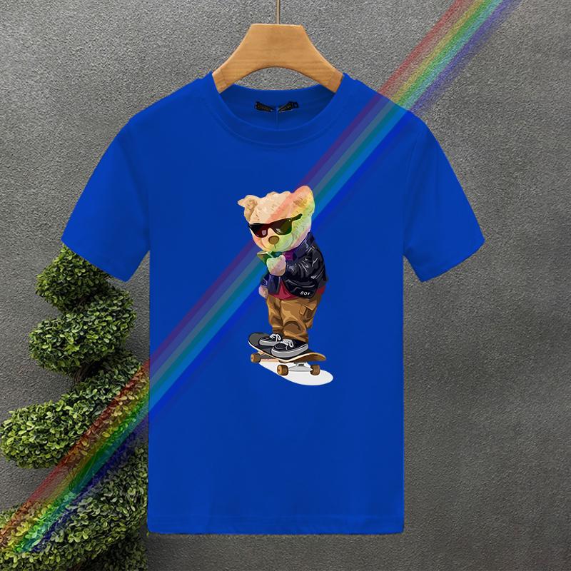 Fashion For Men's T-shirt High Quality 100% Cotton Skateboard Bear Print Summer Casual Cool Loose O-Neck T-Shirt Male Tops 2yk