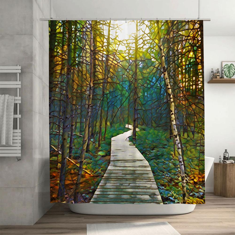 Colorful Rainforest Walkways Shower Curtain Modern Artistic Design for Bathroom Decorations