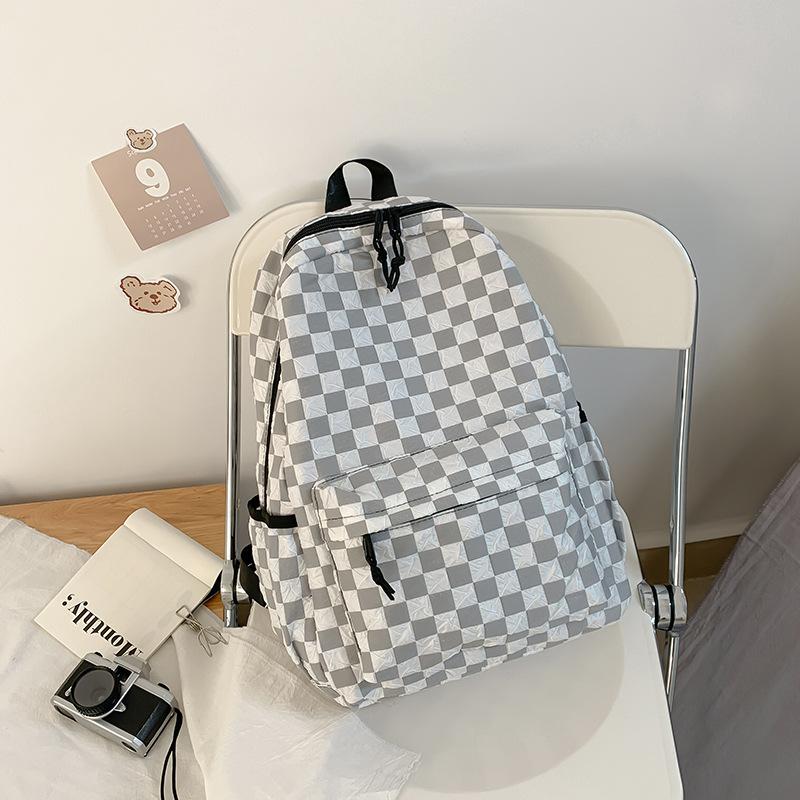 School bag women s new trendy girl ins style fashionable and versatile large-capacity middle school student casual backpack plaid backpack белый