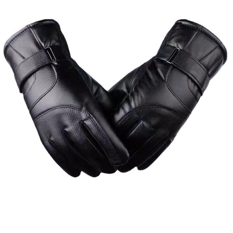 

Winter men s and women s motorcycle riding with thick velvet and cotton insulation leather gloves for outdoor sports чёрный