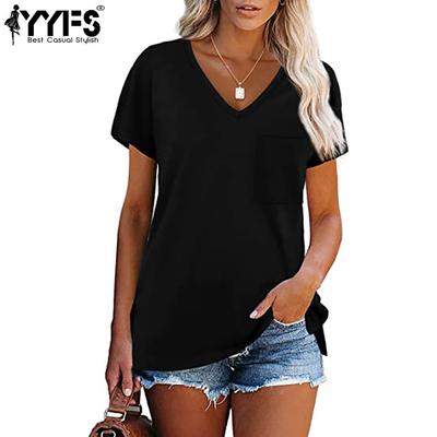 Camicette e camicie con scollo a V a maniche corte con stampa tinta unita primavera estate casual alla moda da donna