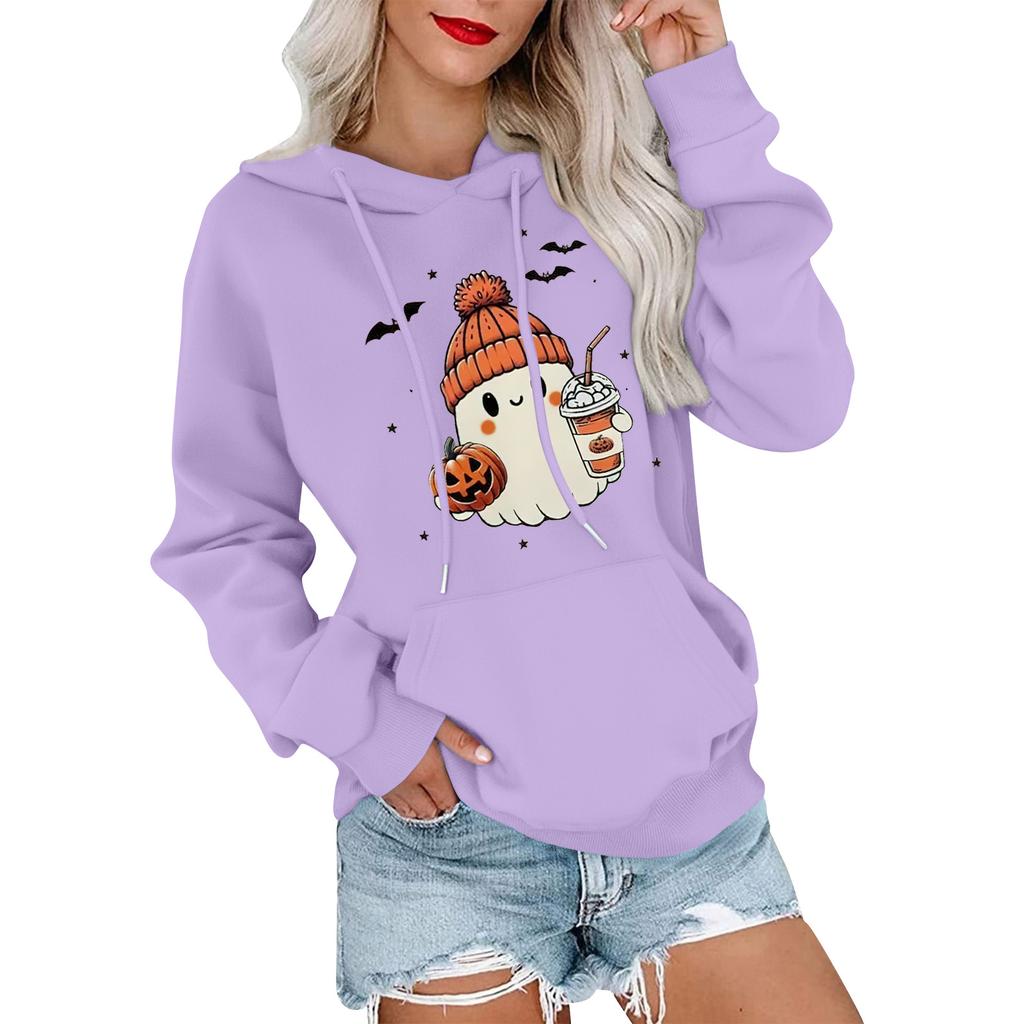 Women's Fashionable, Casual, Comfortable Round-neck, Hooded, Long-sleeved, Halloween-print Warm Sweater