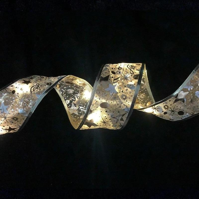Christmas Ribbon Fairy Light Christmas Decoration For Home 2025 DIY Bows String Light Tree Ornaments Xmas Decor New Year 2026