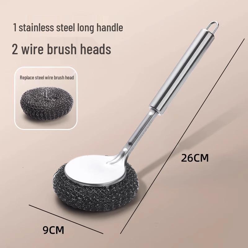 

Newcomer Special: Long-Handled Stainless Steel Pot Brush - Durable, No Shedding, Hand Protection